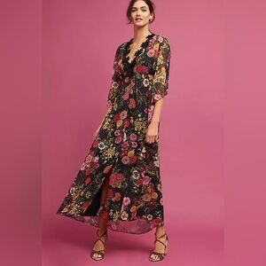 FARM Rio Anthropologie Sheer Laina Floral Maxi Dress Women’s Size Small